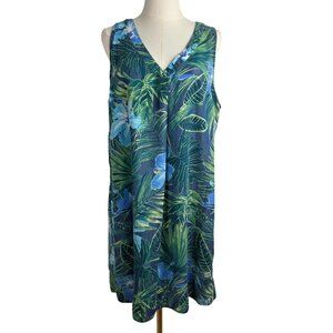 Tommy Bahama Kayo Blossoms Shift Dress Large Chambray Tropical Sleeveless Blue